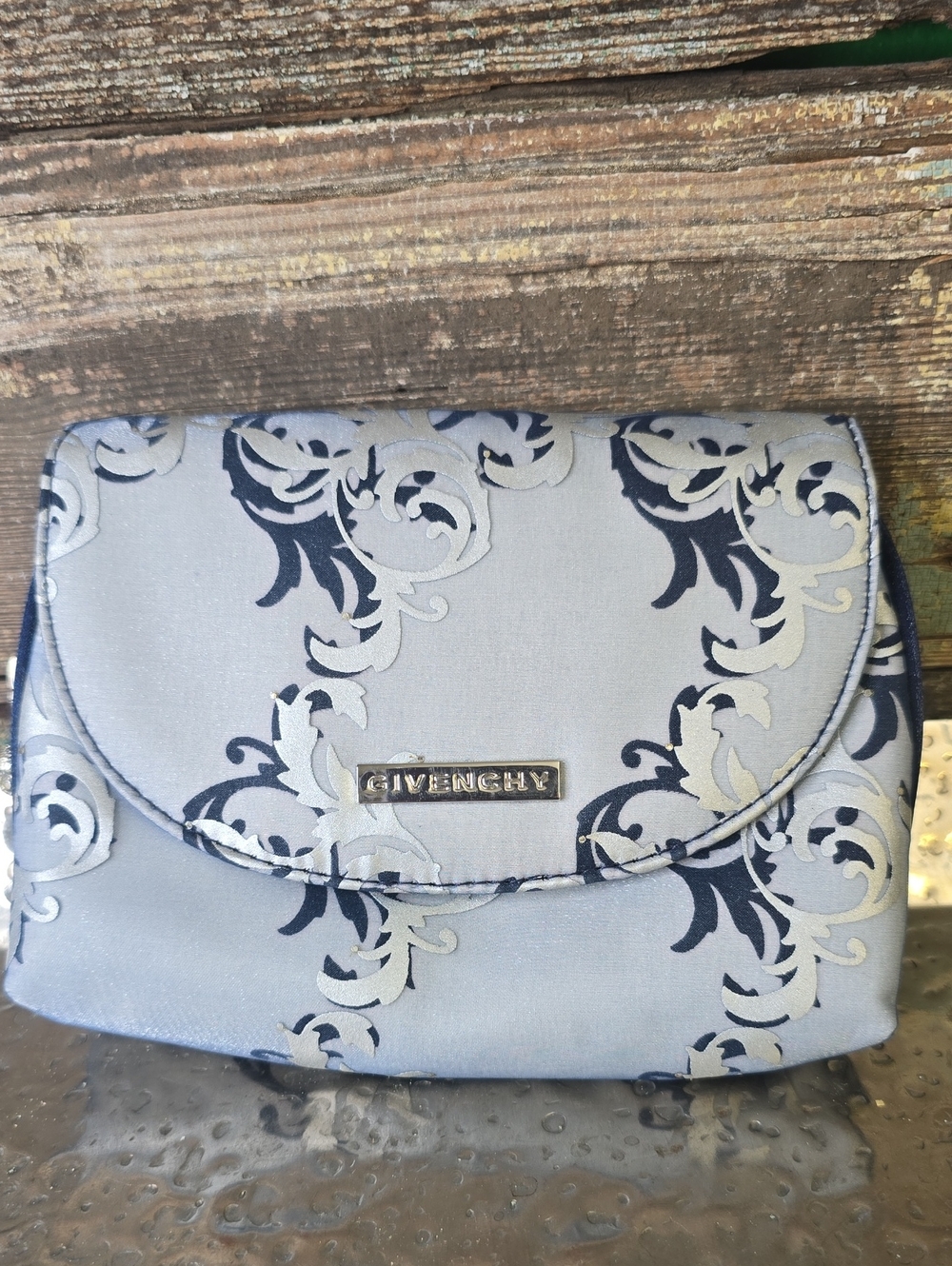 Givenchy Light Blue Floral Satin Clutch